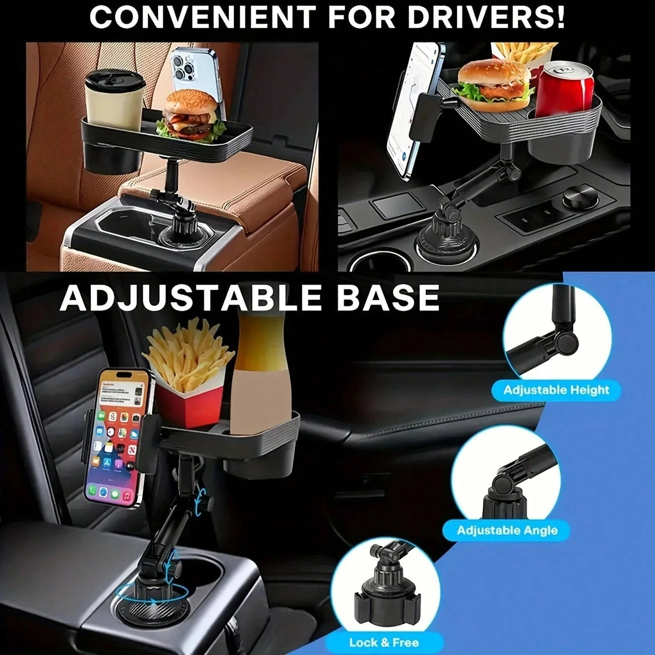 TAIMASI 1pc Versatile Car Tray- Integrated Cup Holder & Mobile Stand- Durable, For Easy Travel Dining And Organization