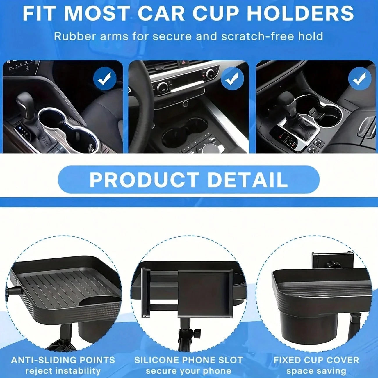 TAIMASI 1pc Versatile Car Tray- Integrated Cup Holder & Mobile Stand- Durable, For Easy Travel Dining And Organization