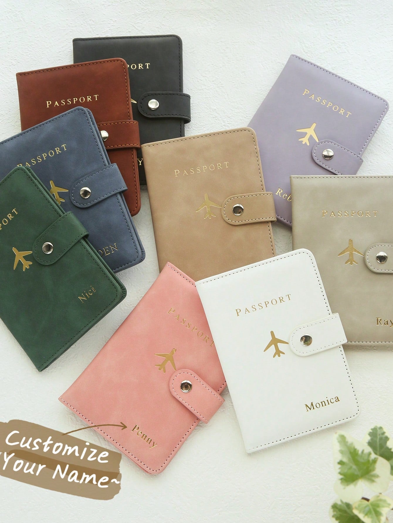Takeoak 1pc Customized Gold Monogram Name Textured Suede Passport Cover With Buckle, Document Card Holder, Travel Gift For Bridesmaid Friends Birthday Mother's Day, For Students, Travel Organizer, Tra