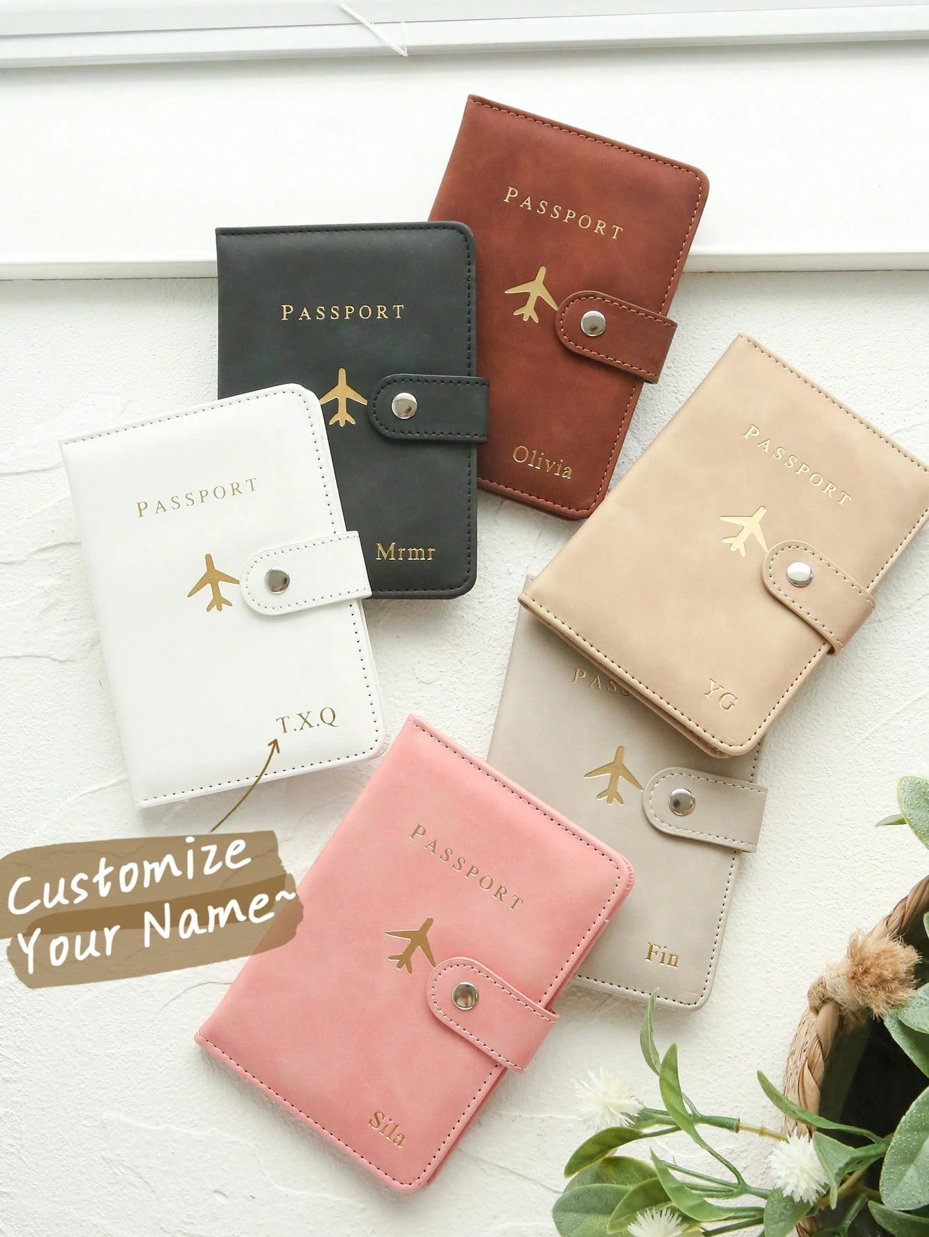 Takeoak 1pc Customized Gold Monogram Name Textured Suede Passport Cover With Buckle, Document Card Holder, Travel Gift For Bridesmaid Friends Birthday Mother's Day, For Students, Travel Organizer, Tra