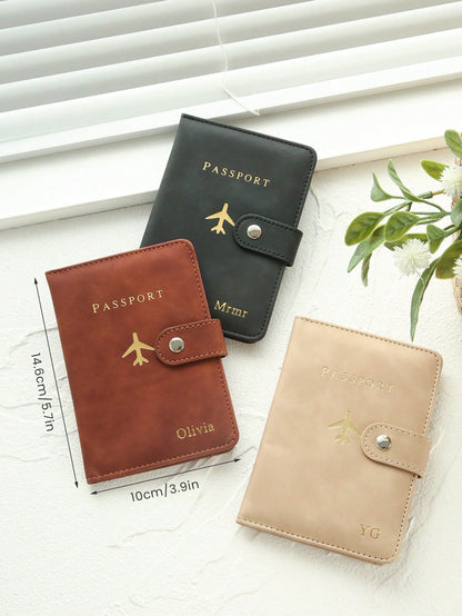 Takeoak 1pc Customized Gold Monogram Name Textured Suede Passport Cover With Buckle, Document Card Holder, Travel Gift For Bridesmaid Friends Birthday Mother's Day, For Students, Travel Organizer, Tra