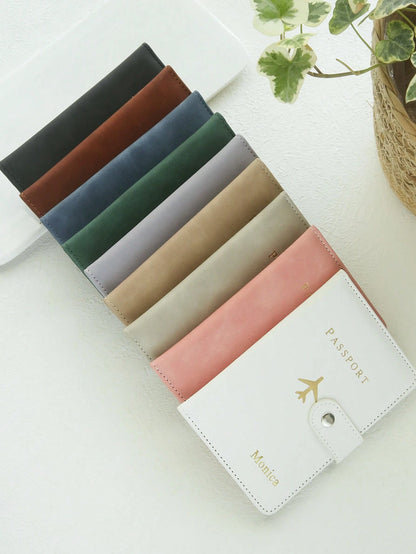 Takeoak 1pc Customized Gold Monogram Name Textured Suede Passport Cover With Buckle, Document Card Holder, Travel Gift For Bridesmaid Friends Birthday Mother's Day, For Students, Travel Organizer, Tra