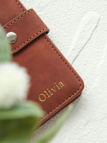 Takeoak 1pc Customized Gold Monogram Name Textured Suede Passport Cover With Buckle, Document Card Holder, Travel Gift For Bridesmaid Friends Birthday Mother's Day, For Students, Travel Organizer, Tra