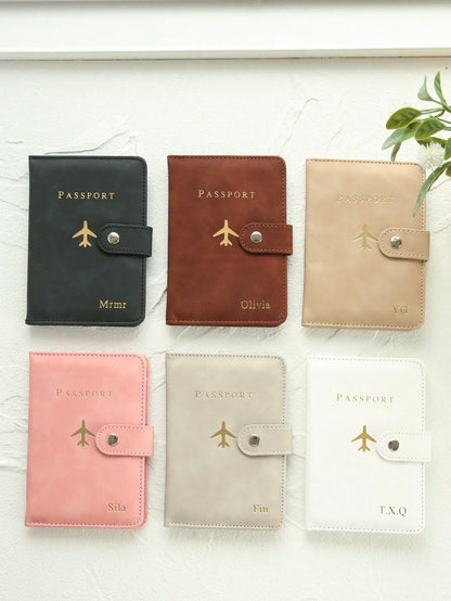 Takeoak 1pc Customized Gold Monogram Name Textured Suede Passport Cover With Buckle, Document Card Holder, Travel Gift For Bridesmaid Friends Birthday Mother's Day, For Students, Travel Organizer, Tra