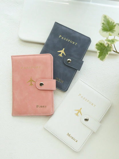 Takeoak 1pc Customized Gold Monogram Name Textured Suede Passport Cover With Buckle, Document Card Holder, Travel Gift For Bridesmaid Friends Birthday Mother's Day, For Students, Travel Organizer, Tra