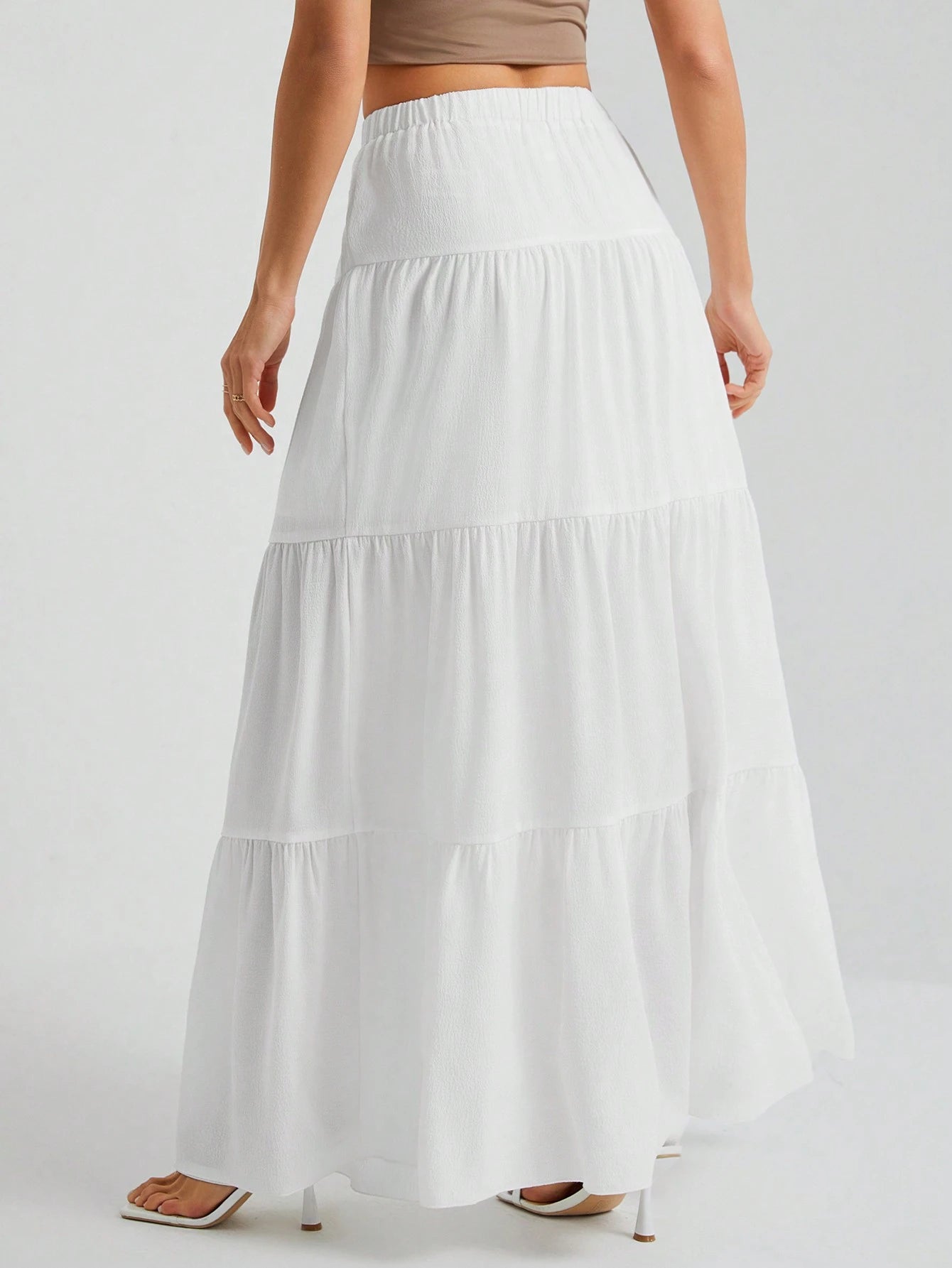 Tall White Woven Women's Large Hem White Lining Skirt, Suitable For Vacation And Going Out Beach, Tall Women Autumn Breezy