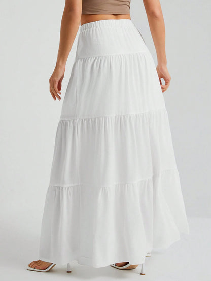 Tall White Woven Women's Large Hem White Lining Skirt, Suitable For Vacation And Going Out Beach, Tall Women Autumn Breezy