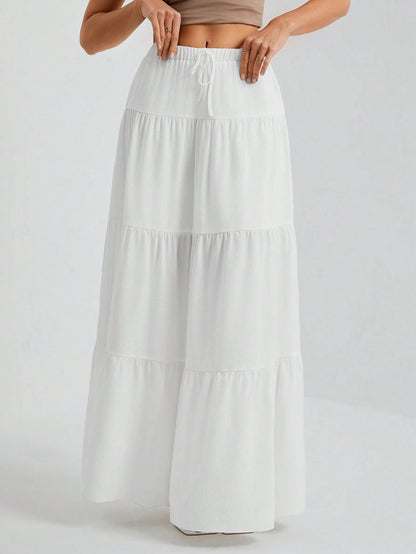 Tall White Woven Women's Large Hem White Lining Skirt, Suitable For Vacation And Going Out Beach, Tall Women Autumn Breezy
