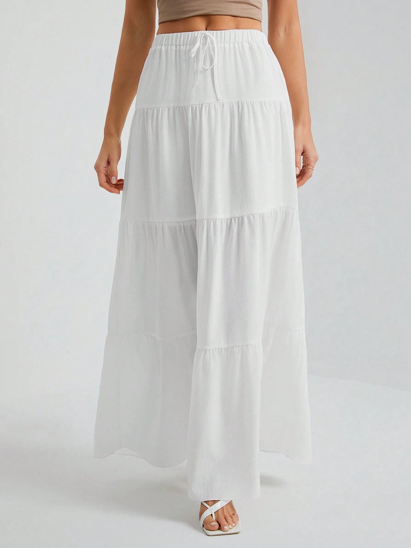Tall White Woven Women's Large Hem White Lining Skirt, Suitable For Vacation And Going Out Beach, Tall Women Autumn Breezy