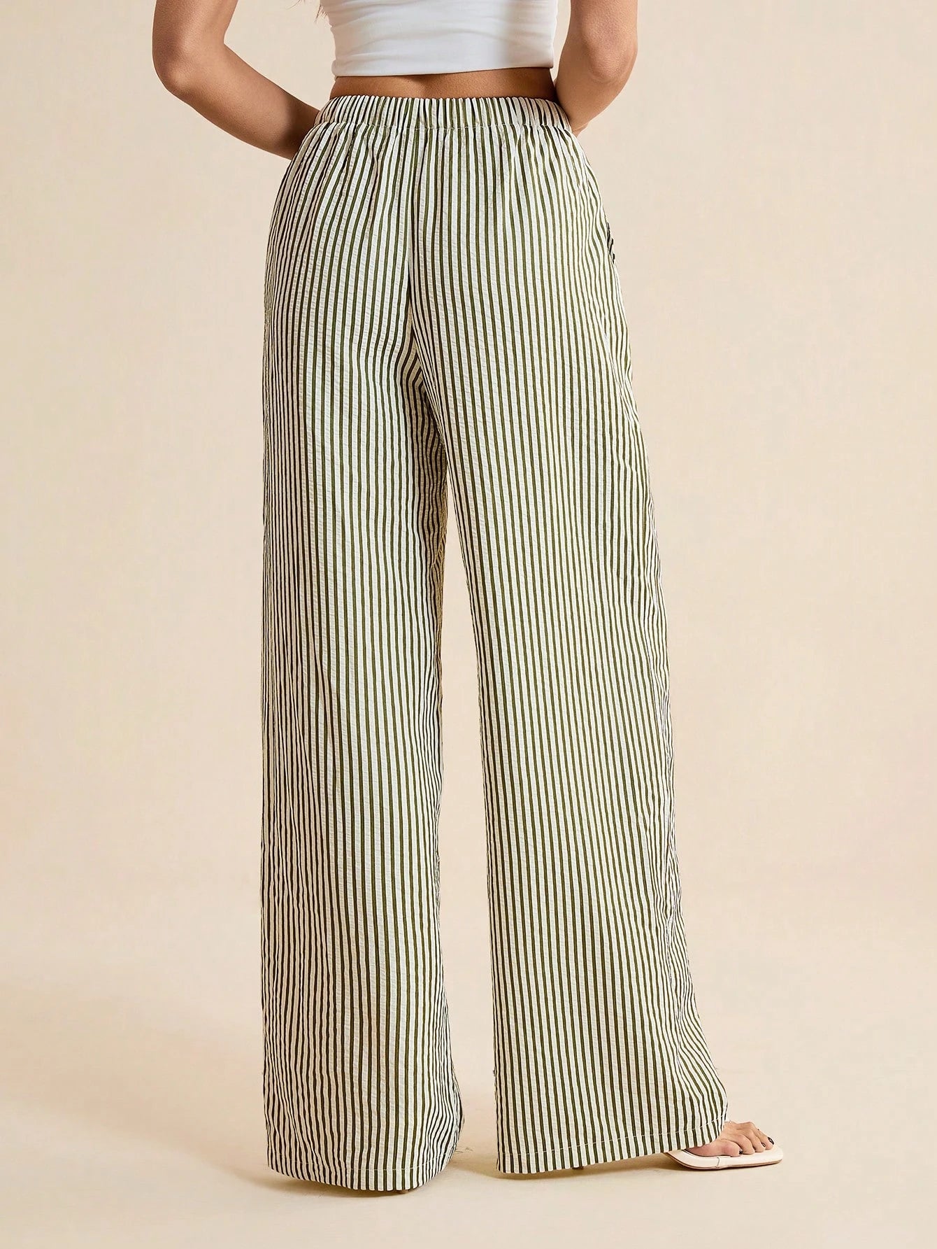 Tall Women's Drawstring Waist Striped Casual Versatile Wide Leg Pants For Daily Wear, Tall Women