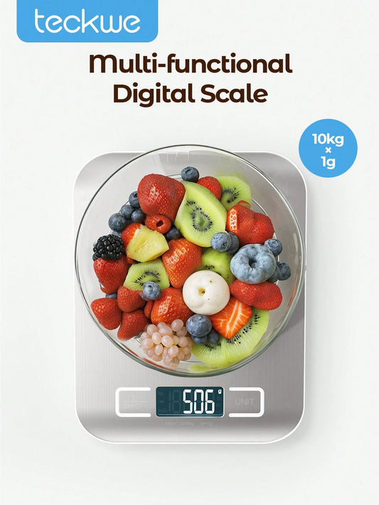 Teckwe 1pc Digital Food Scale Kitchen Scale LCD Display Stainless Steel Electronic Scales Home Jewelry Food Snacks Weighing Baking Tools