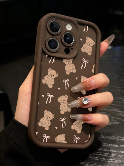 Teddy Bear Phone CaseCute Cartoon Style For IPhone 17 16 15 14 13 12 11 Plus Pro Max. Featuring Adorable Teddy Bear And Ribbon Pattern Perfect For Adding A Touch Of Playful. A Delightful Gift.