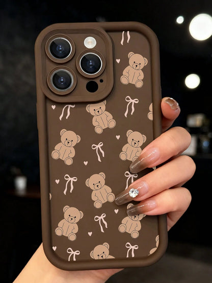 Teddy Bear Phone CaseCute Cartoon Style For IPhone 17 16 15 14 13 12 11 Plus Pro Max. Featuring Adorable Teddy Bear And Ribbon Pattern Perfect For Adding A Touch Of Playful. A Delightful Gift.