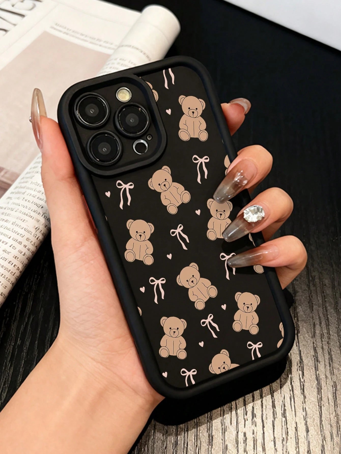 Teddy Bear Phone CaseCute Cartoon Style For IPhone 17 16 15 14 13 12 11 Plus Pro Max. Featuring Adorable Teddy Bear And Ribbon Pattern Perfect For Adding A Touch Of Playful. A Delightful Gift.