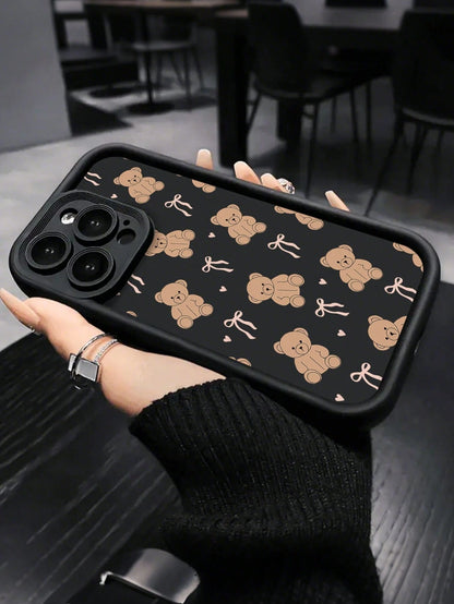 Teddy Bear Phone CaseCute Cartoon Style For IPhone 17 16 15 14 13 12 11 Plus Pro Max. Featuring Adorable Teddy Bear And Ribbon Pattern Perfect For Adding A Touch Of Playful. A Delightful Gift.