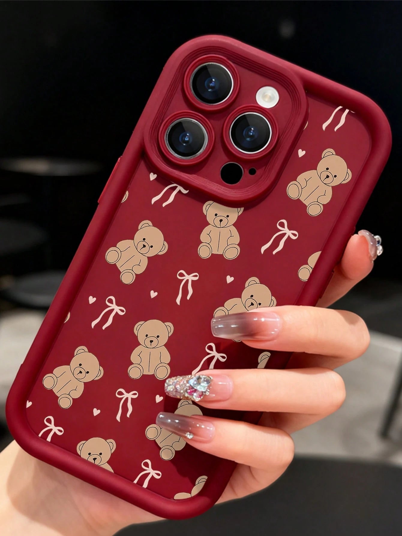 Teddy Bear Phone CaseCute Cartoon Style For IPhone 17 16 15 14 13 12 11 Plus Pro Max. Featuring Adorable Teddy Bear And Ribbon Pattern Perfect For Adding A Touch Of Playful. A Delightful Gift.