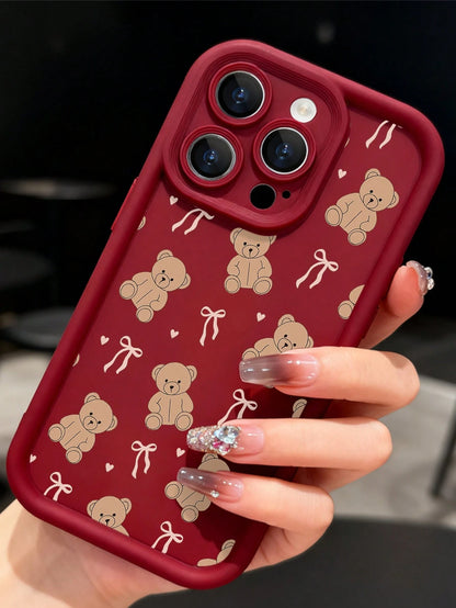 Teddy Bear Phone CaseCute Cartoon Style For IPhone 17 16 15 14 13 12 11 Plus Pro Max. Featuring Adorable Teddy Bear And Ribbon Pattern Perfect For Adding A Touch Of Playful. A Delightful Gift.