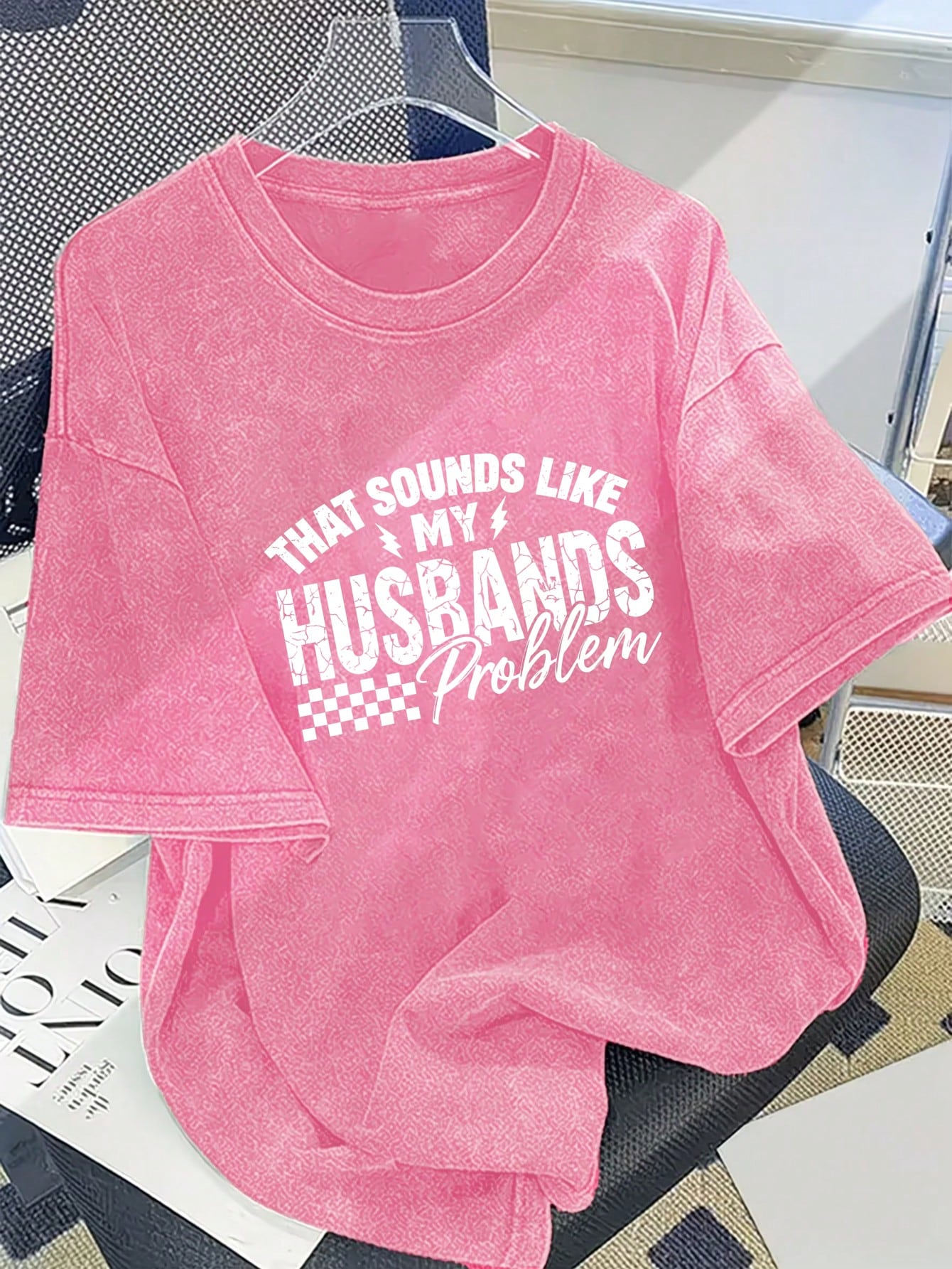 That Sounds Like My Husbands Problem Local Shipping Women's Plus Size Vintage Washed 100% Cotton Graphic T-Shirt Crew Neck Short Sleeve Loose Casual Streetwear Tops Stylish Daily Vacation Home Party O