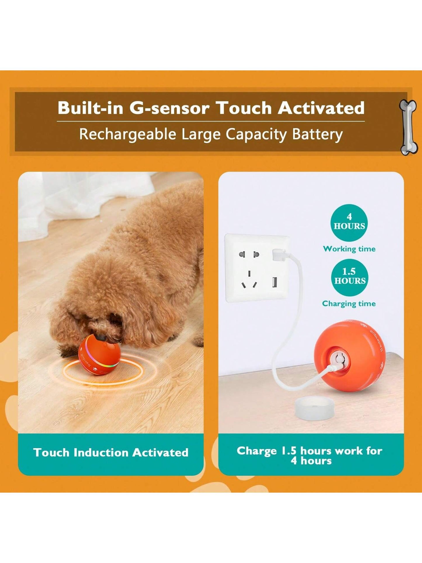 The 1pc Color Random Intelligent Pet Jump Ball Is A Fun And Durable Interactive Toy That Uses USB Charging, Thermoplastic Rubber, Random Movement, And Is Suitable For Small-Sized Dogs