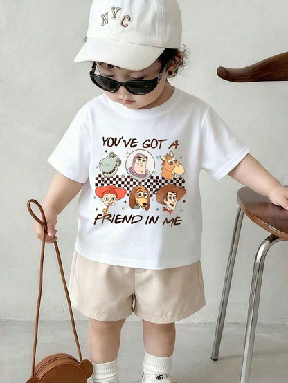 The Disney Casual And Simple Round-Neck Short-Sleeve T-Shirt Features Characters From 'Toy Story' And The Phrase 'You Are My Best Friend.' Designed Specifically For Infants, It Is Suitable For Both Bo