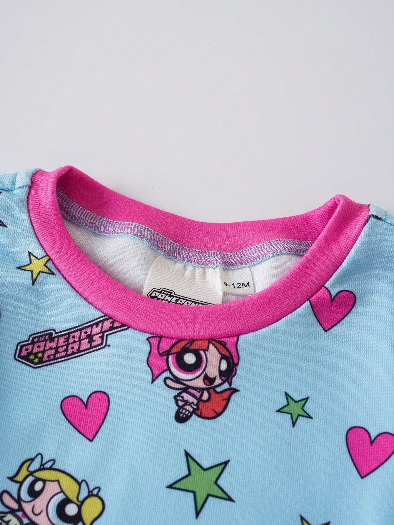 THE POWERPUFF GIRLS X Baby Girl Round Neck Cartoon Print Short Sleeve Top And Long Pants Casual Daily Home Sleepwear Set