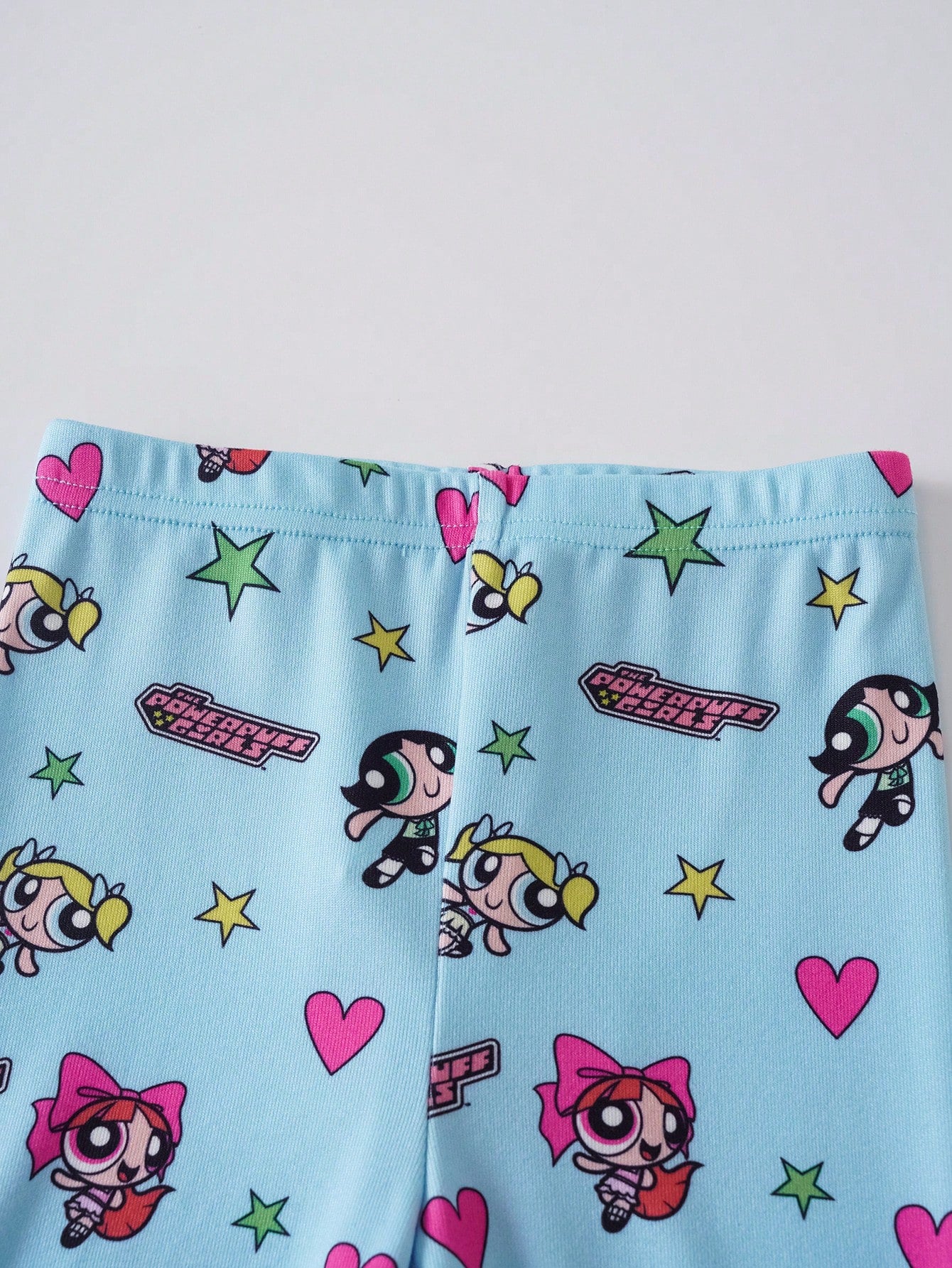 THE POWERPUFF GIRLS X Baby Girl Round Neck Cartoon Print Short Sleeve Top And Long Pants Casual Daily Home Sleepwear Set