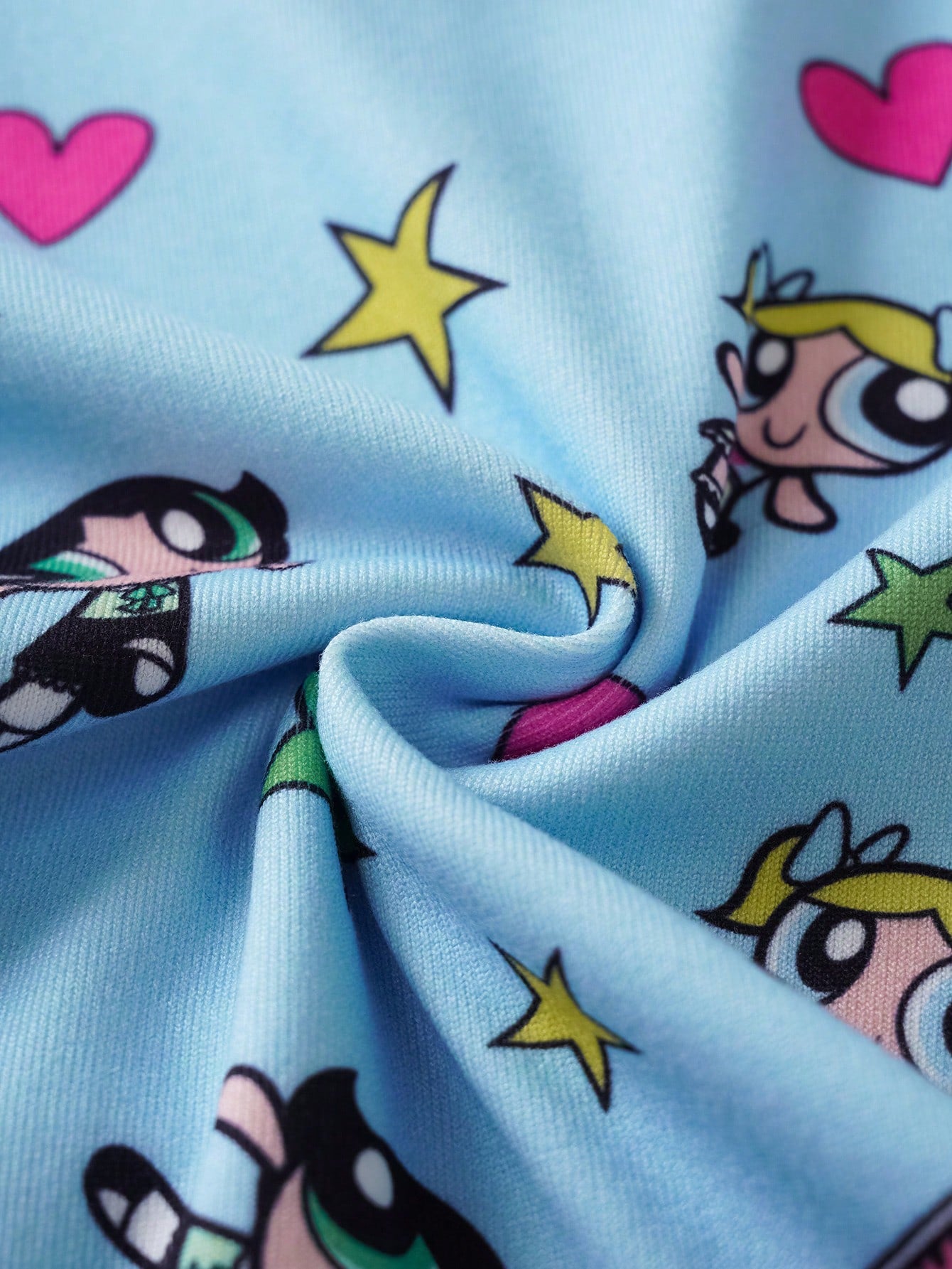 THE POWERPUFF GIRLS X Baby Girl Round Neck Cartoon Print Short Sleeve Top And Long Pants Casual Daily Home Sleepwear Set