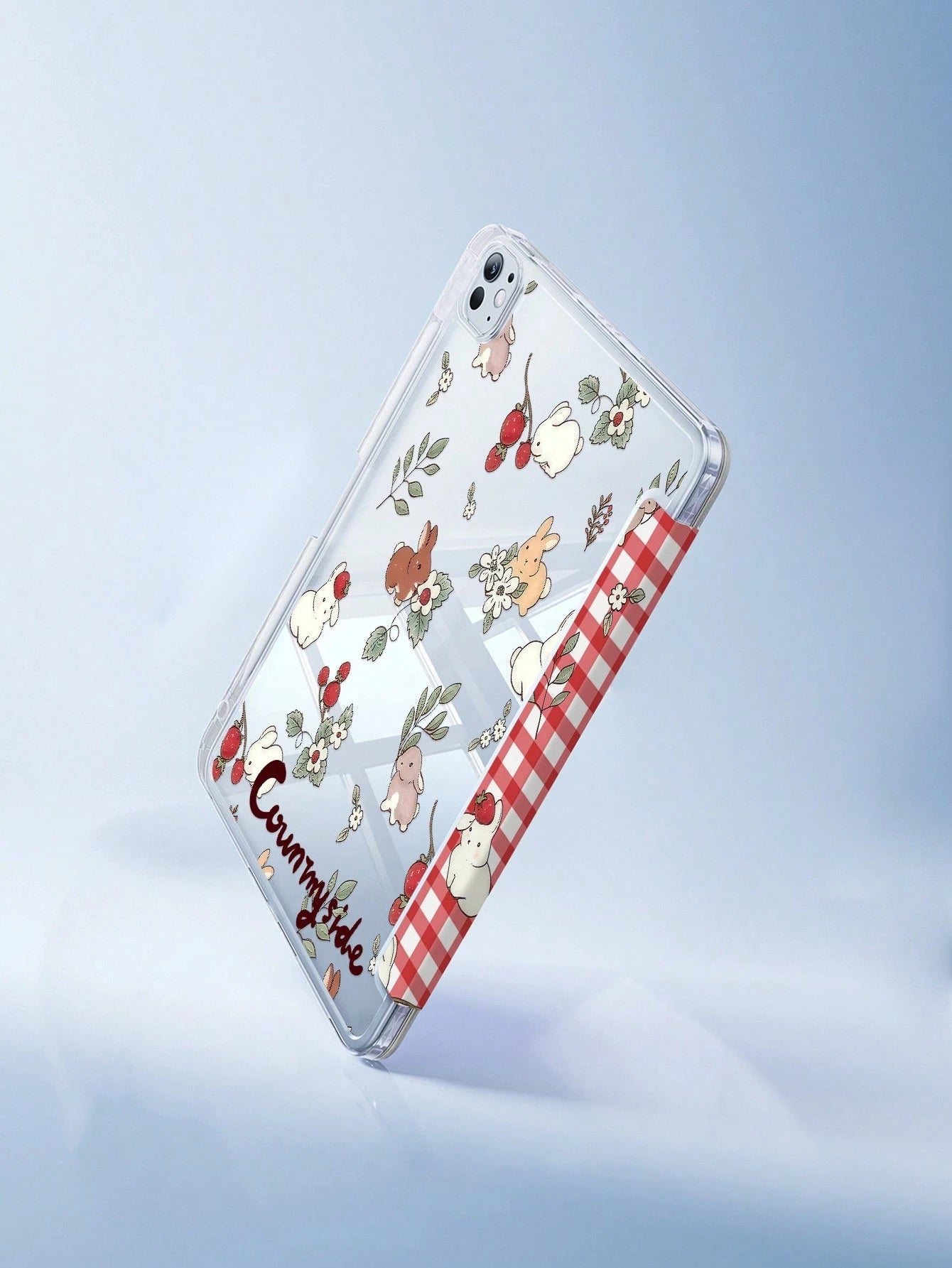 This Exquisite And Adorable Cartoon Anime Plaid White Rabbit And Flower Double-Sided Acrylic Crystal Clear Back Cover Is Shock-Resistant, Suitable For The 7th, 8th (10.2 Inch), And 10th Generation.