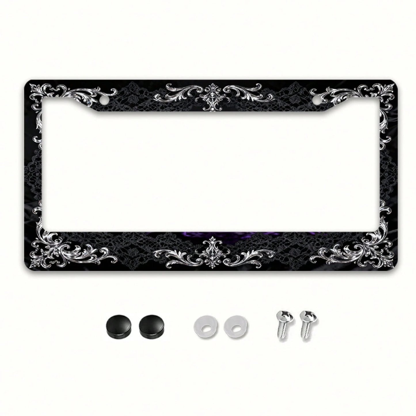 This Is A Single-Piece Metal License Plate Frame, Designed For Decorative Purposes. It Features A Vintage And Elegant Silver Design,Travel Essential,Summer,Car Acessesories,Car Acessesories Women,Car