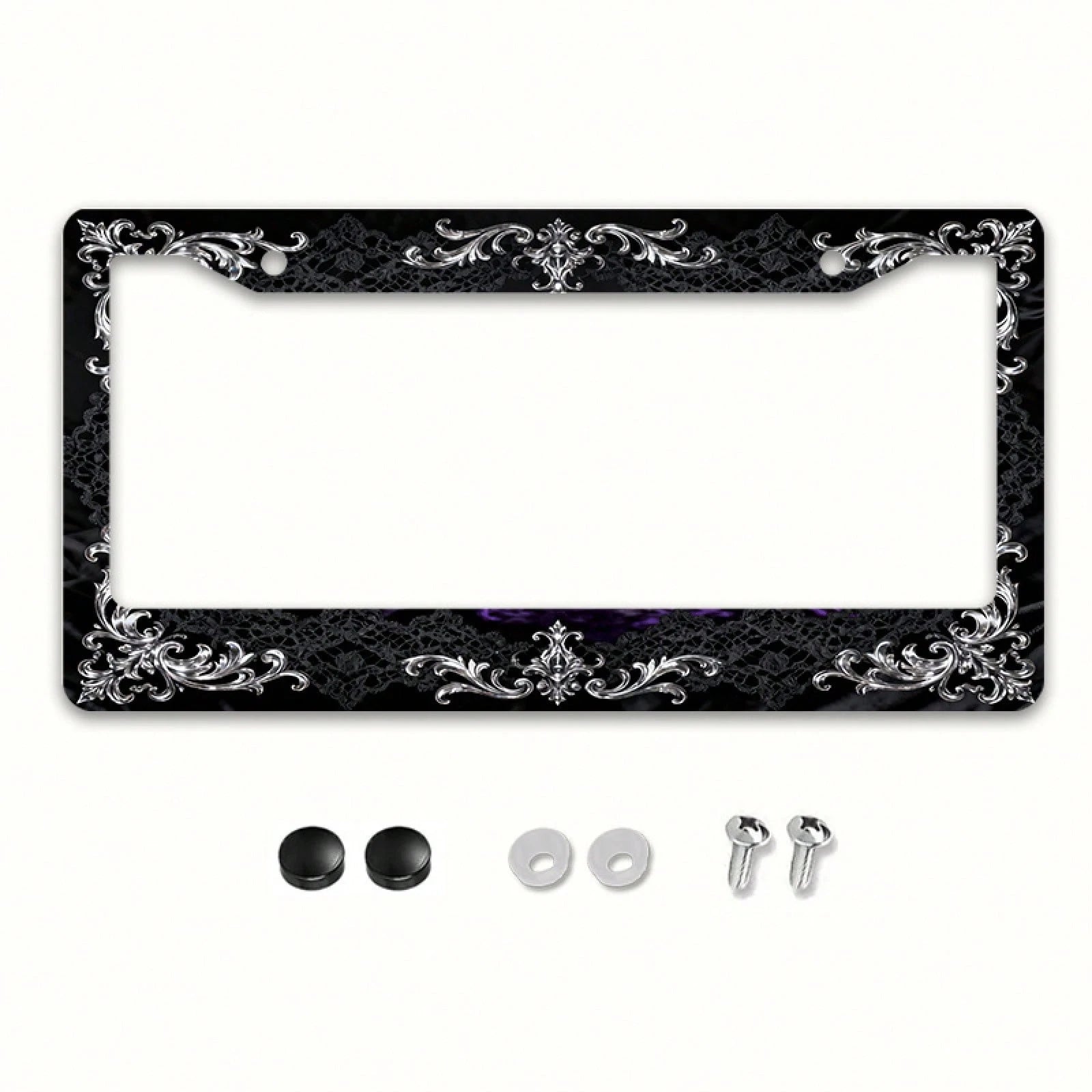 This Is A Single-Piece Metal License Plate Frame, Designed For Decorative Purposes. It Features A Vintage And Elegant Silver Design,Travel Essential,Summer,Car Acessesories,Car Acessesories Women,Car