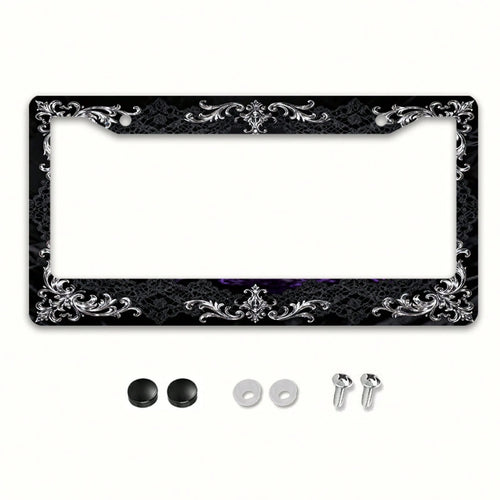 This Is A Single-Piece Metal License Plate Frame, Designed For Decorative Purposes. It Features A Vintage And Elegant Silver Design,Travel Essential,Summer,Car Acessesories,Car Acessesories Women,Car