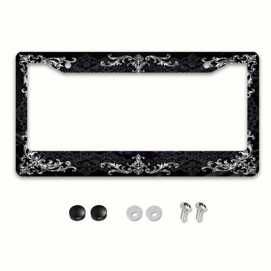 This Is A Single-Piece Metal License Plate Frame, Designed For Decorative Purposes. It Features A Vintage And Elegant Silver Design,Travel Essential,Summer,Car Acessesories,Car Acessesories Women,Car