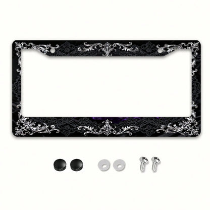 This Is A Single-Piece Metal License Plate Frame, Designed For Decorative Purposes. It Features A Vintage And Elegant Silver Design,Travel Essential,Summer,Car Acessesories,Car Acessesories Women,Car