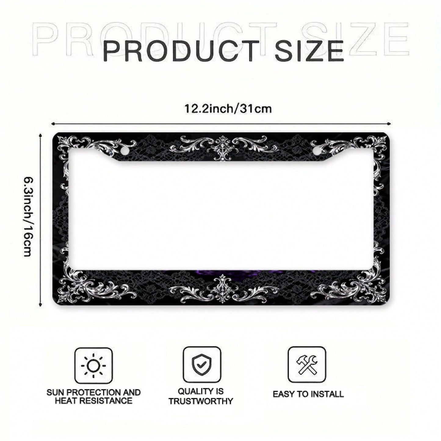 This Is A Single-Piece Metal License Plate Frame, Designed For Decorative Purposes. It Features A Vintage And Elegant Silver Design,Travel Essential,Summer,Car Acessesories,Car Acessesories Women,Car