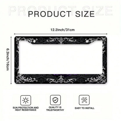 This Is A Single-Piece Metal License Plate Frame, Designed For Decorative Purposes. It Features A Vintage And Elegant Silver Design,Travel Essential,Summer,Car Acessesories,Car Acessesories Women,Car