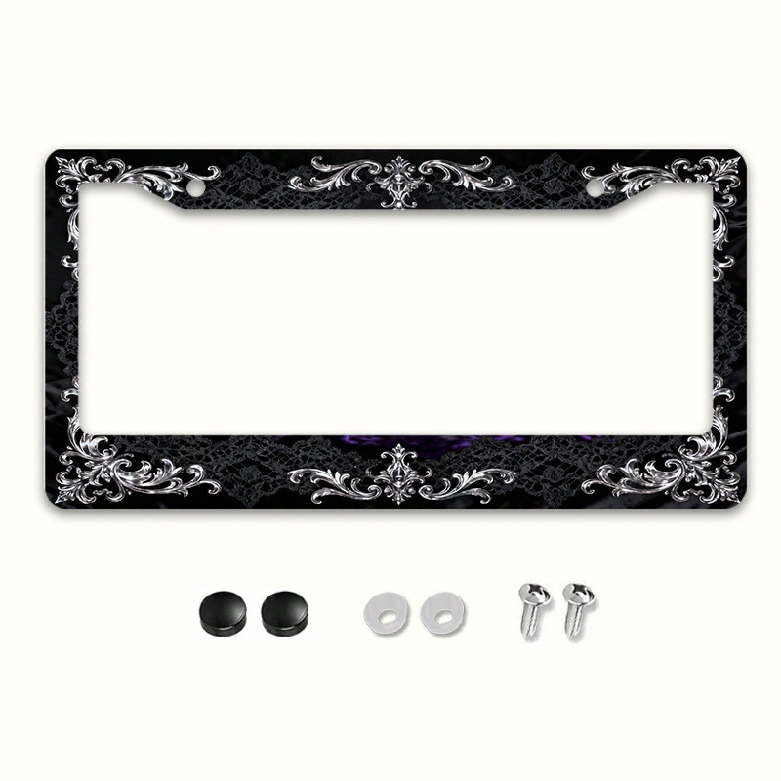 This Is A Single-Piece Metal License Plate Frame, Designed For Decorative Purposes. It Features A Vintage And Elegant Silver Design,Travel Essential,Summer,Car Acessesories,Car Acessesories Women,Car