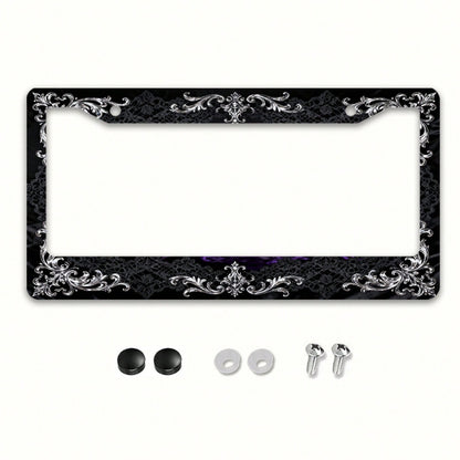 This Is A Single-Piece Metal License Plate Frame, Designed For Decorative Purposes. It Features A Vintage And Elegant Silver Design,Travel Essential,Summer,Car Acessesories,Car Acessesories Women,Car