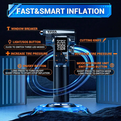 Tire Inflator Portable Air Compressor,180PSI & 15500mAh & 6X Faster Air Pump For Car Tires,8 IN1 Bike Pump With Digital Pressure Gauge And Auto Shut-Off,Cordless Tire Inflator For Ball Motorcycle