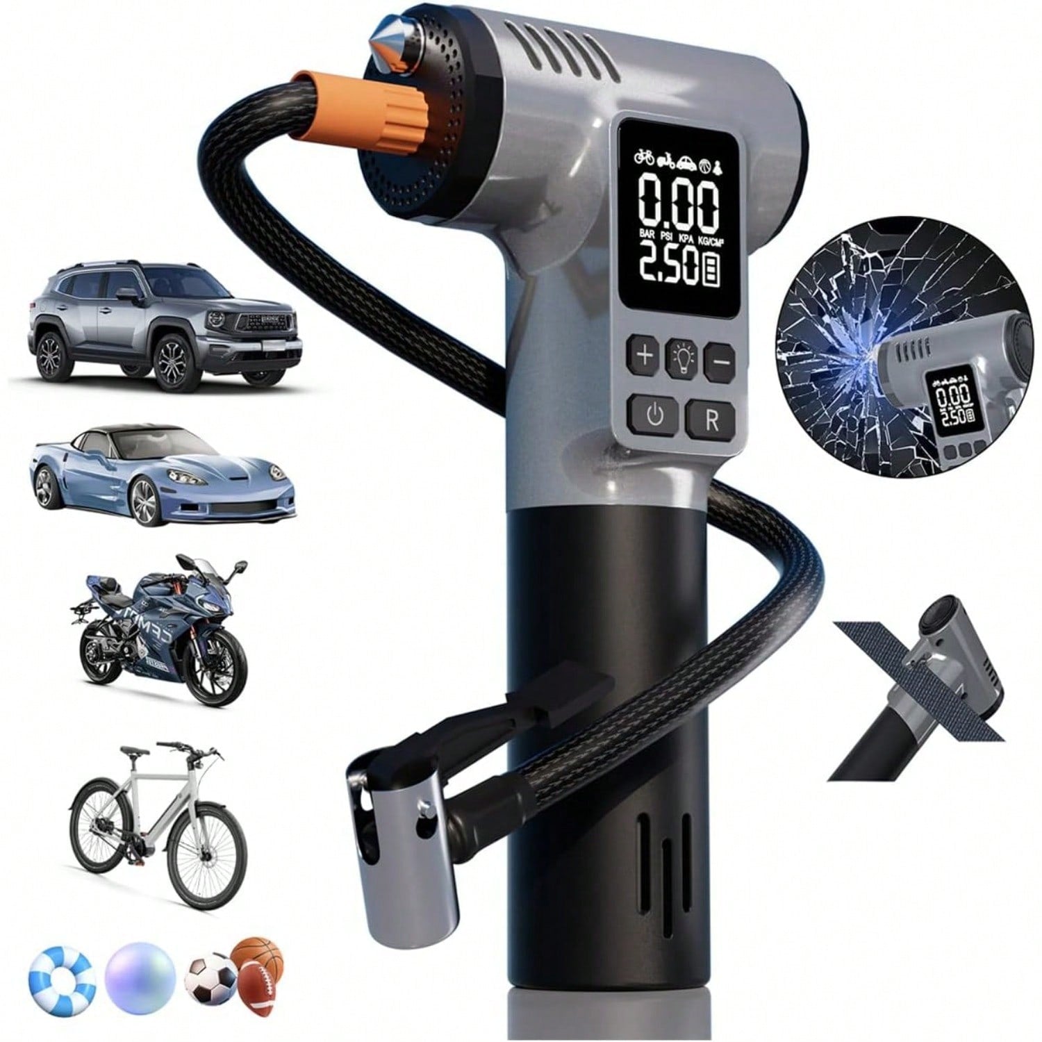 Tire Inflator Portable Air Compressor,180PSI & 15500mAh & 6X Faster Air Pump For Car Tires,8 IN1 Bike Pump With Digital Pressure Gauge And Auto Shut-Off,Cordless Tire Inflator For Ball Motorcycle