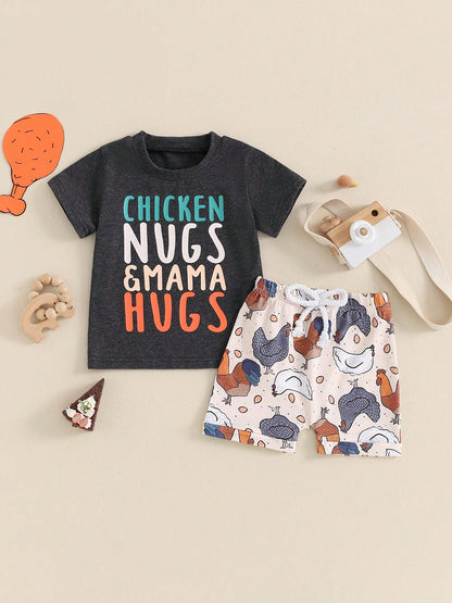 Toddler Baby Boy Farm Outfit 3 6 9 12 18 24Months 2t 3t Chicken Short Sleeve Top Shirt+Short Set Summer Clothes