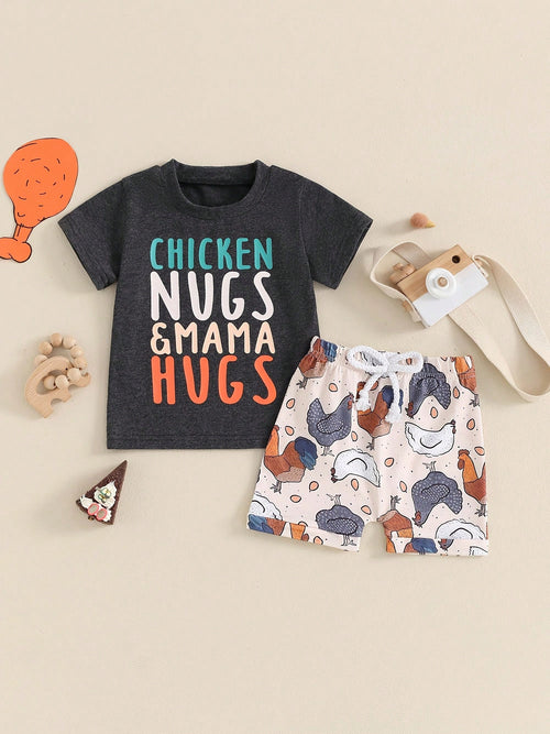 Toddler Baby Boy Farm Outfit 3 6 9 12 18 24Months 2t 3t Chicken Short Sleeve Top Shirt+Short Set Summer Clothes