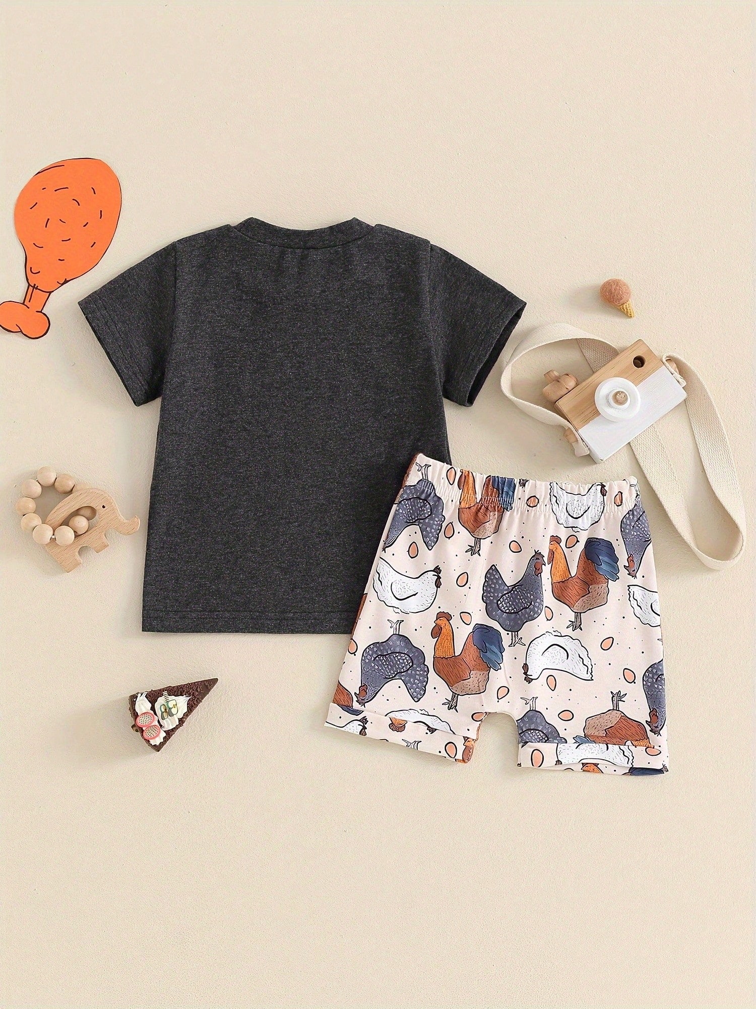 Toddler Baby Boy Farm Outfit 3 6 9 12 18 24Months 2t 3t Chicken Short Sleeve Top Shirt+Short Set Summer Clothes