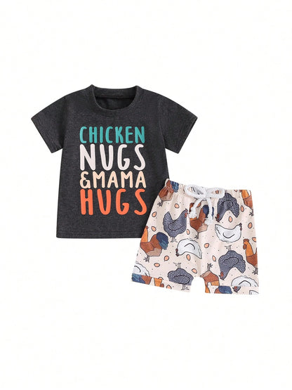 Toddler Baby Boy Farm Outfit 3 6 9 12 18 24Months 2t 3t Chicken Short Sleeve Top Shirt+Short Set Summer Clothes