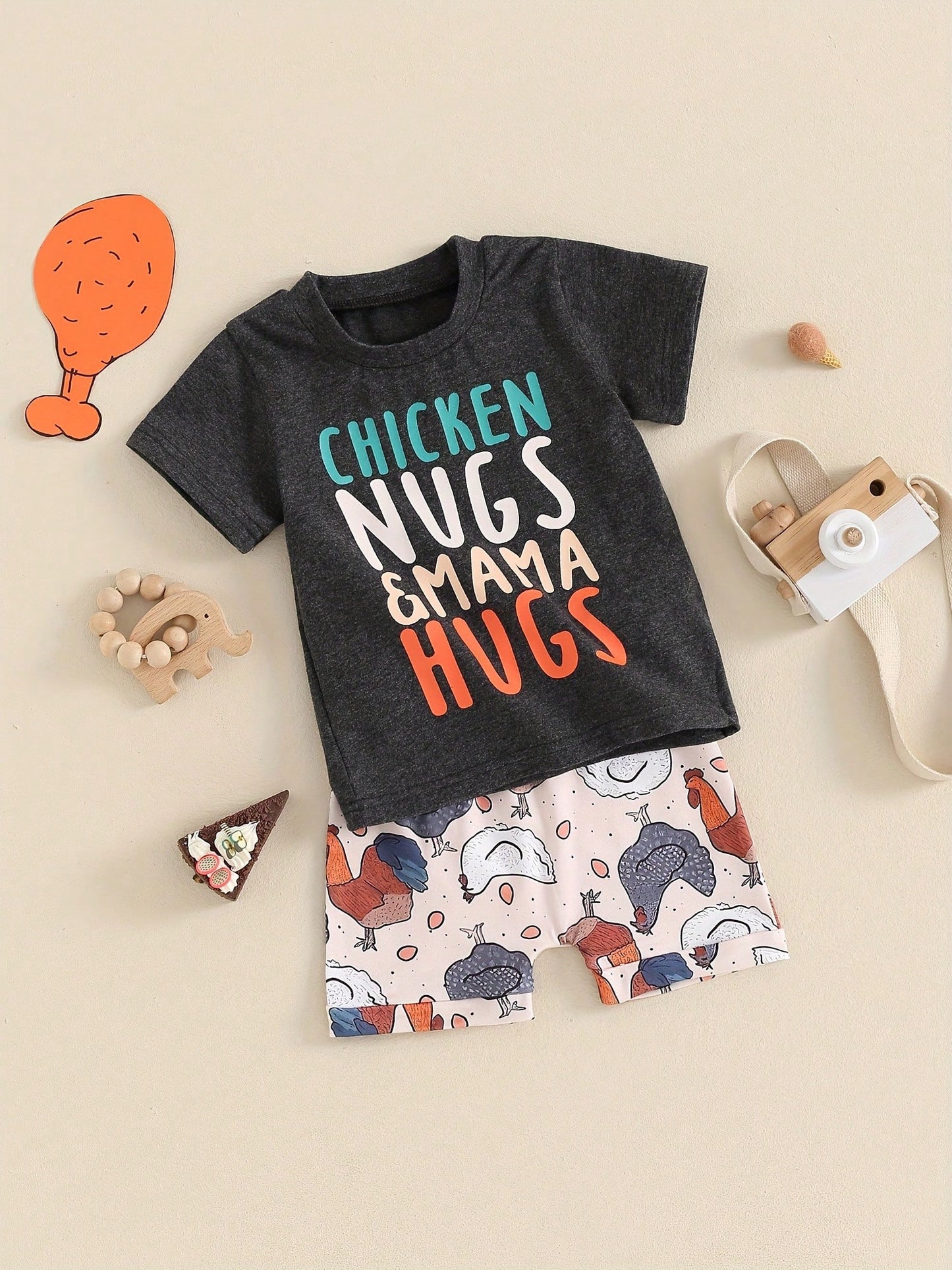 Toddler Baby Boy Farm Outfit 3 6 9 12 18 24Months 2t 3t Chicken Short Sleeve Top Shirt+Short Set Summer Clothes
