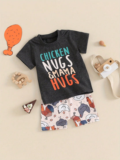 Toddler Baby Boy Farm Outfit 3 6 9 12 18 24Months 2t 3t Chicken Short Sleeve Top Shirt+Short Set Summer Clothes