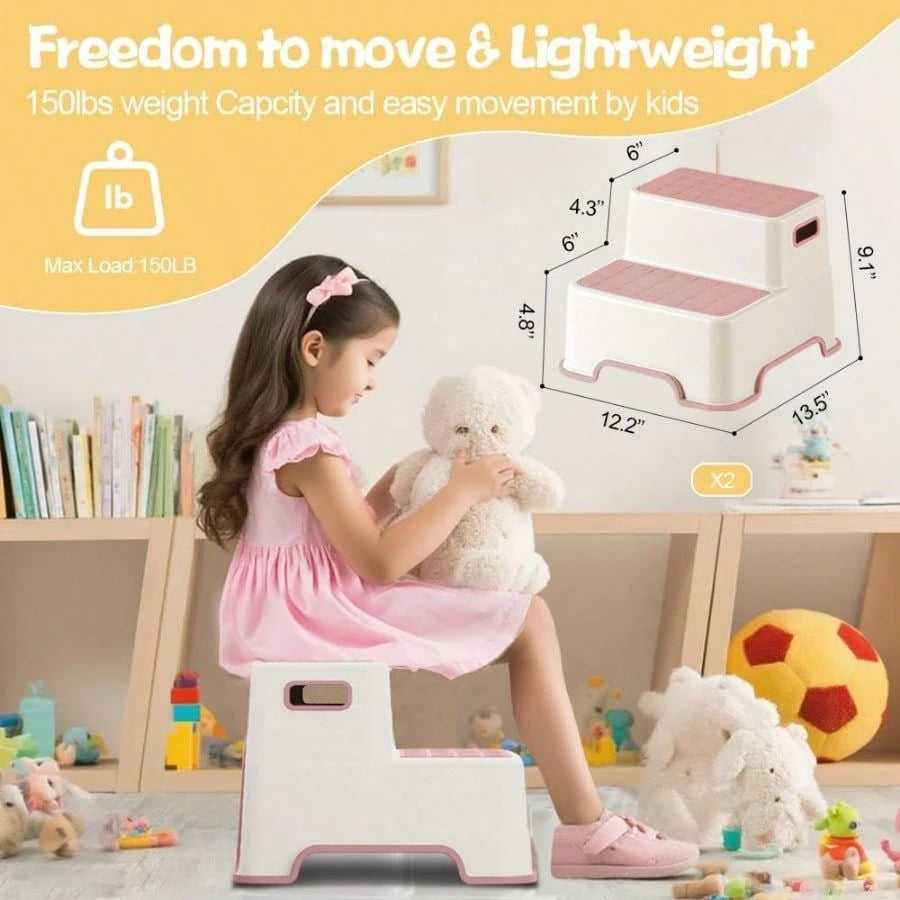 Toddler Step Stool For Bathroom Sink, 2 Pack Non Slip Potty Training Stool For Kids, Lightweight Two Step Stool