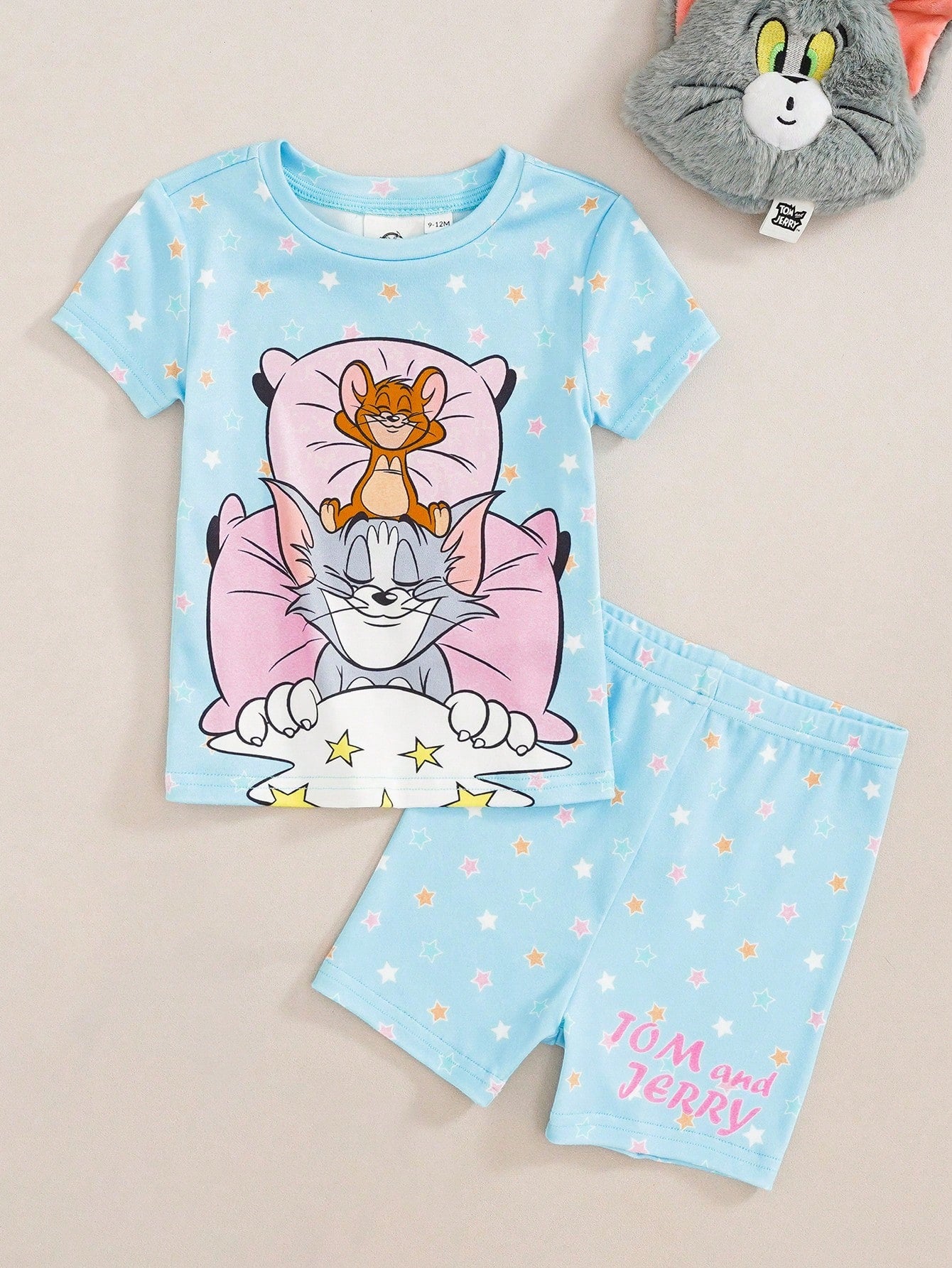 TOM & JERRY X Baby Girl Cartoon Print Short Sleeve Top And Shorts Casual Daily Home Sleepwear Set