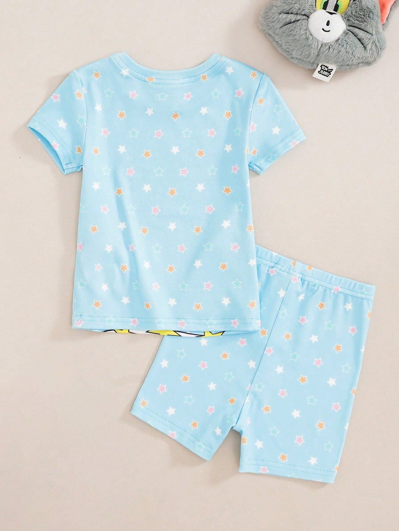 TOM & JERRY X Baby Girl Cartoon Print Short Sleeve Top And Shorts Casual Daily Home Sleepwear Set