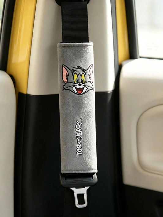 TOM & JERRY X Cute Anime Plush Car Safety Belt Cover, Soft And Comfortable Shoulder Pads, Universal Design For Most Vehicles, 1-Piece #2-Piece Package