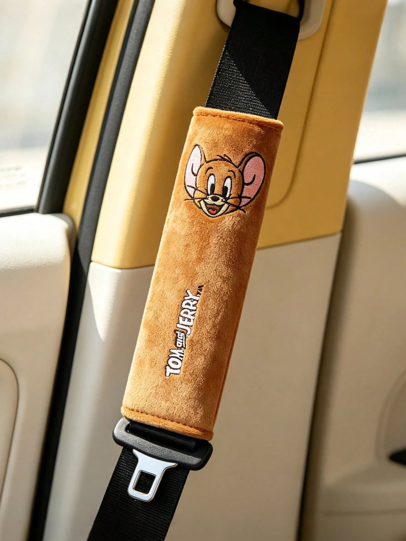 TOM & JERRY X Cute Anime Plush Car Safety Belt Cover, Soft And Comfortable Shoulder Pads, Universal Design For Most Vehicles, 1-Piece #2-Piece Package